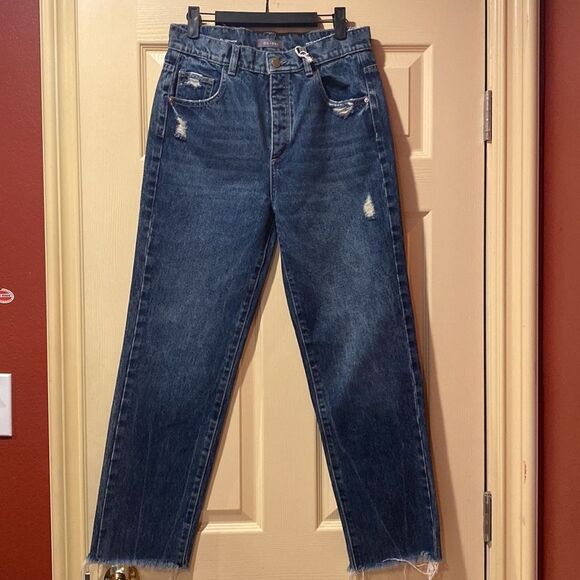 DL1961 Emilie Straight High Rise Vintage Rigid Dark Distressed Size 26 - Picture 2 of 10